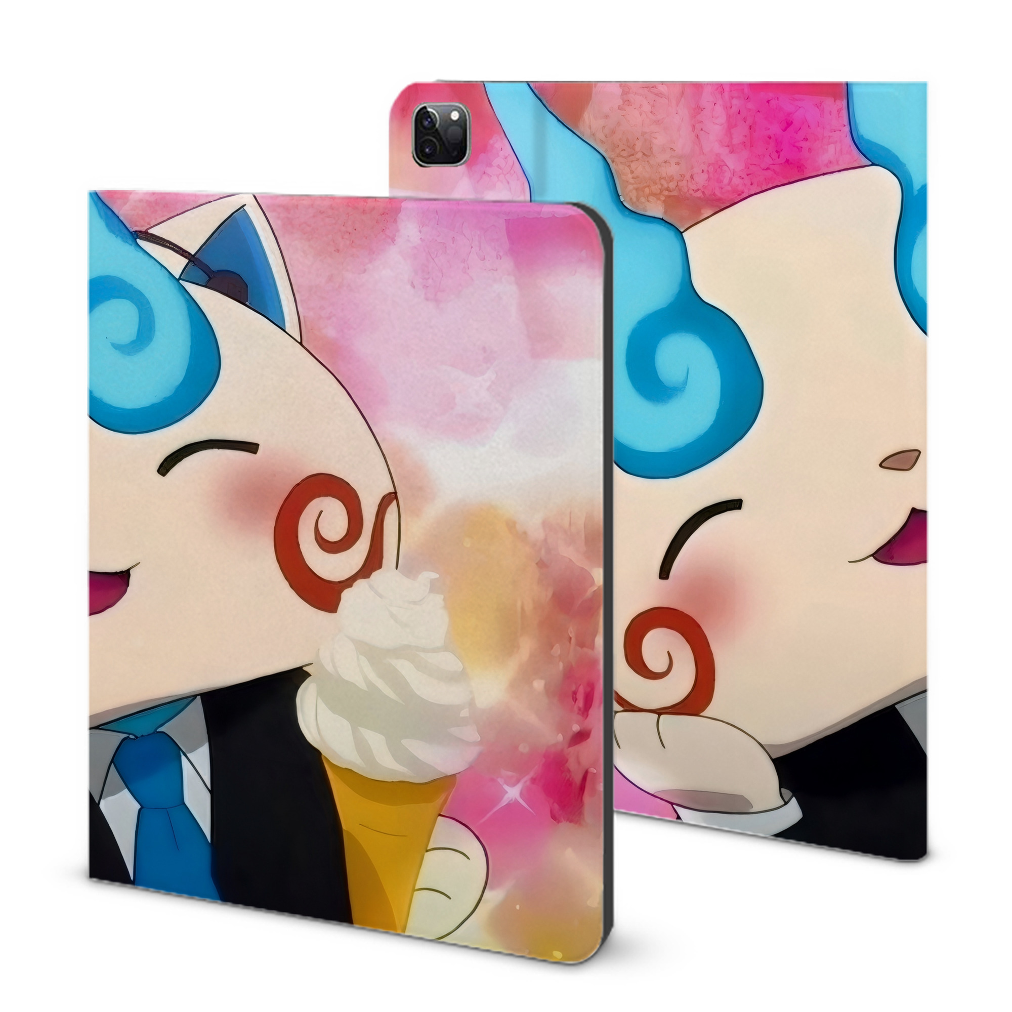 （画像用） 妖怪ウォッチ Yo-kai Watch IPad ケース ブック型 PUレザー TPU 耐衝撃 軽量 薄型 ペン収納なし 全面保護 IPad 各モデル対応